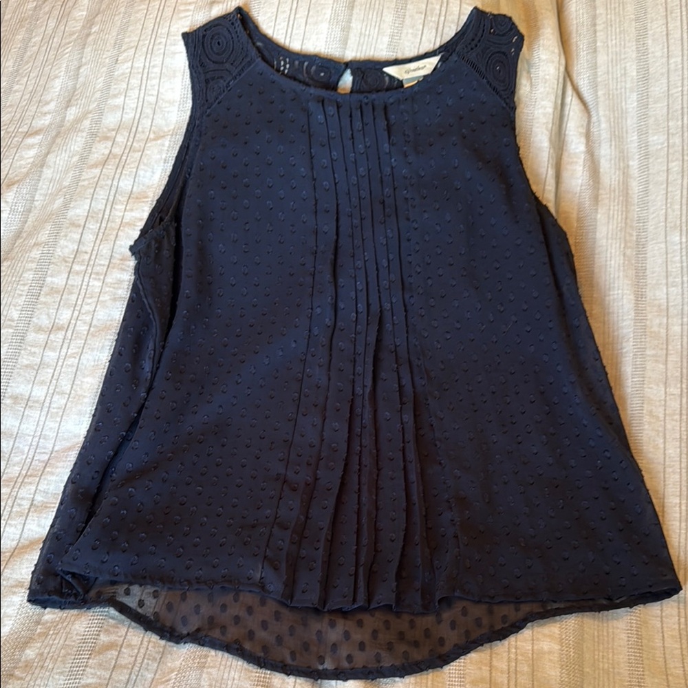 CJ Banks Navy Pleated Swiss dot Tank/Shell